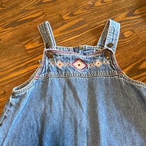 Embroidered Denim Overall Dress in Light Blue